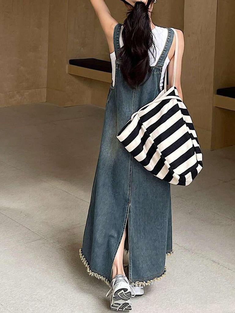 Tall Slim Denim Overall Dress - Enhances Height and Slimming Effect