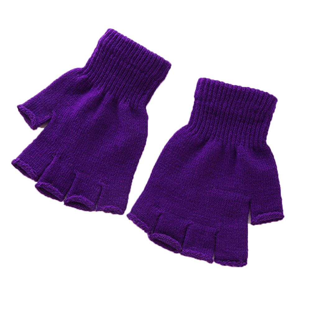 Unisex Black Half Finger Fingerless Gloves for Women and Men Wool Knit Wrist Cotton Gloves Solid Color Winter Warm Work Gloves