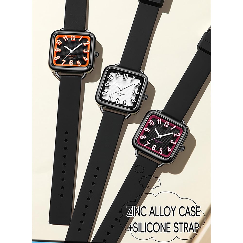 Unisex Analog Square Face Watch 5ATM Waterproof Lightweight Silicone Band Casual Stylish for Students