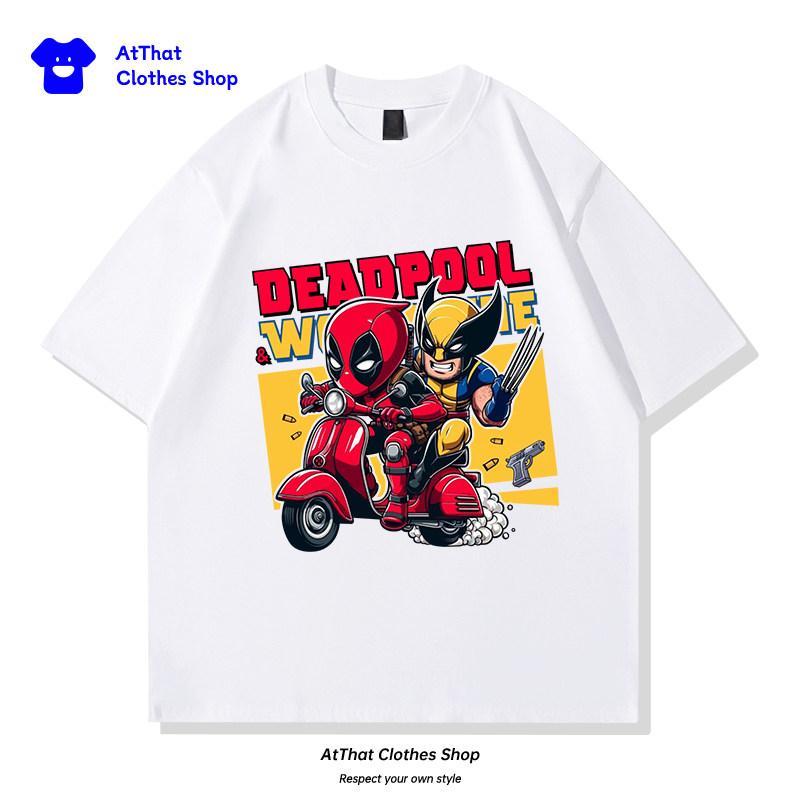 Deadpool and Wolverine Childrens Tshirt Marvel Movie Merchandise Summer Pure Cotton Printed Parentchild Outfit New Top