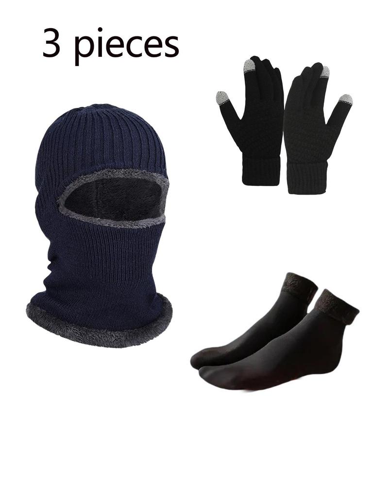 Knitted Woolen Winter Hat, Scarf & Touchscreen Gloves Set