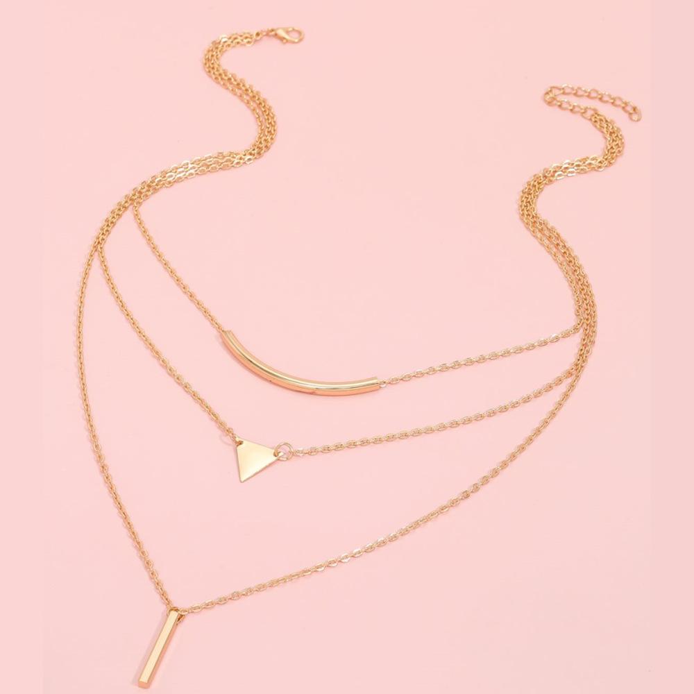 European and American new necklaces, multi-layer triangular neck chains, women's fashion metal elbow necklaces, creative stick pendants