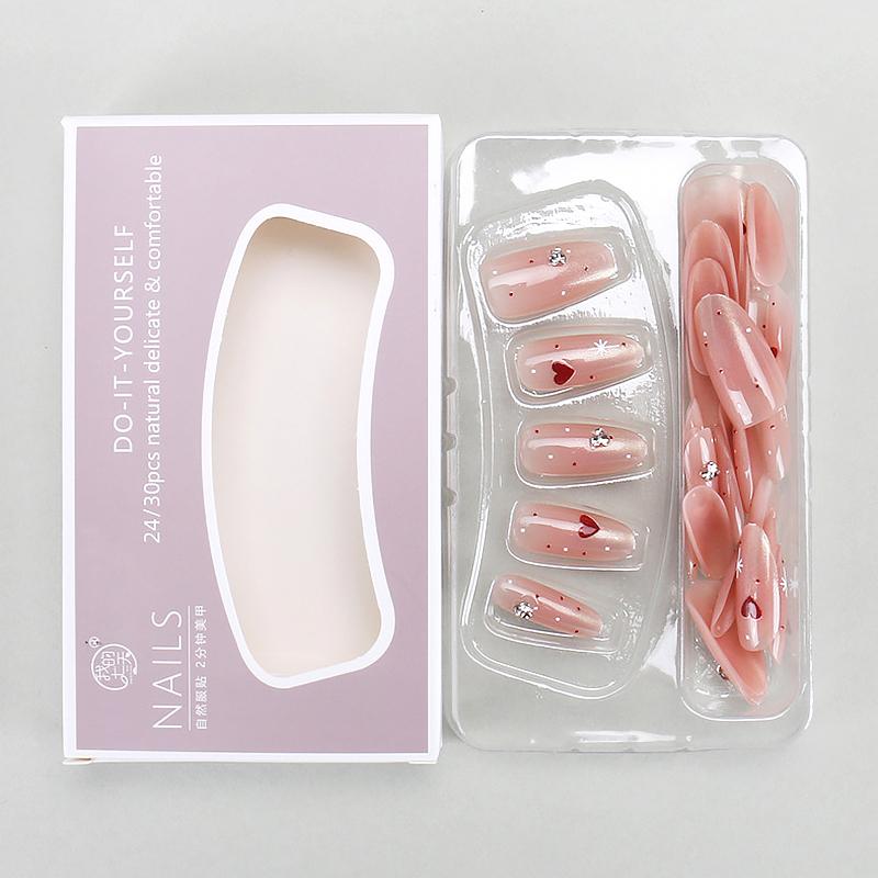 30Pcs Full Cover Removable Sparkling Rhinestone Reusable False Nails Elegant French Style Press On Nails Nail Art