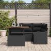 Ensemble de canapé de jardin de 5 pièces avec coussins en rotin poly noir Acacia, Canapé de jardin 2 places avec coussins 3349456
