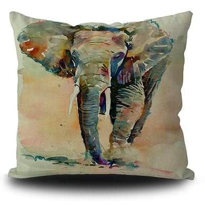 Cushion Cover African Watercolor Elephant Pattern Decorative Pillowcase Square Linen Pillowcase Bed Sofa 45X45 Pillow Case