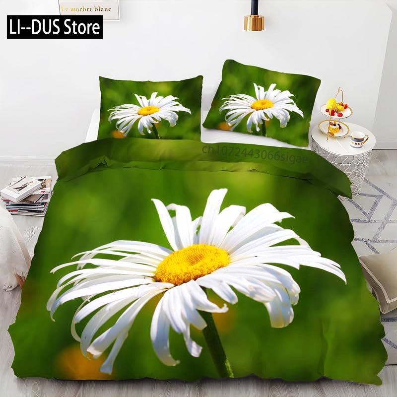 Daisy Flowers Bedding Set Twin Size, Floral Duvet Cover Bed Comforter Cover Set for Kid Boy Girl, Quilt Cover Set Decor 3 Piece