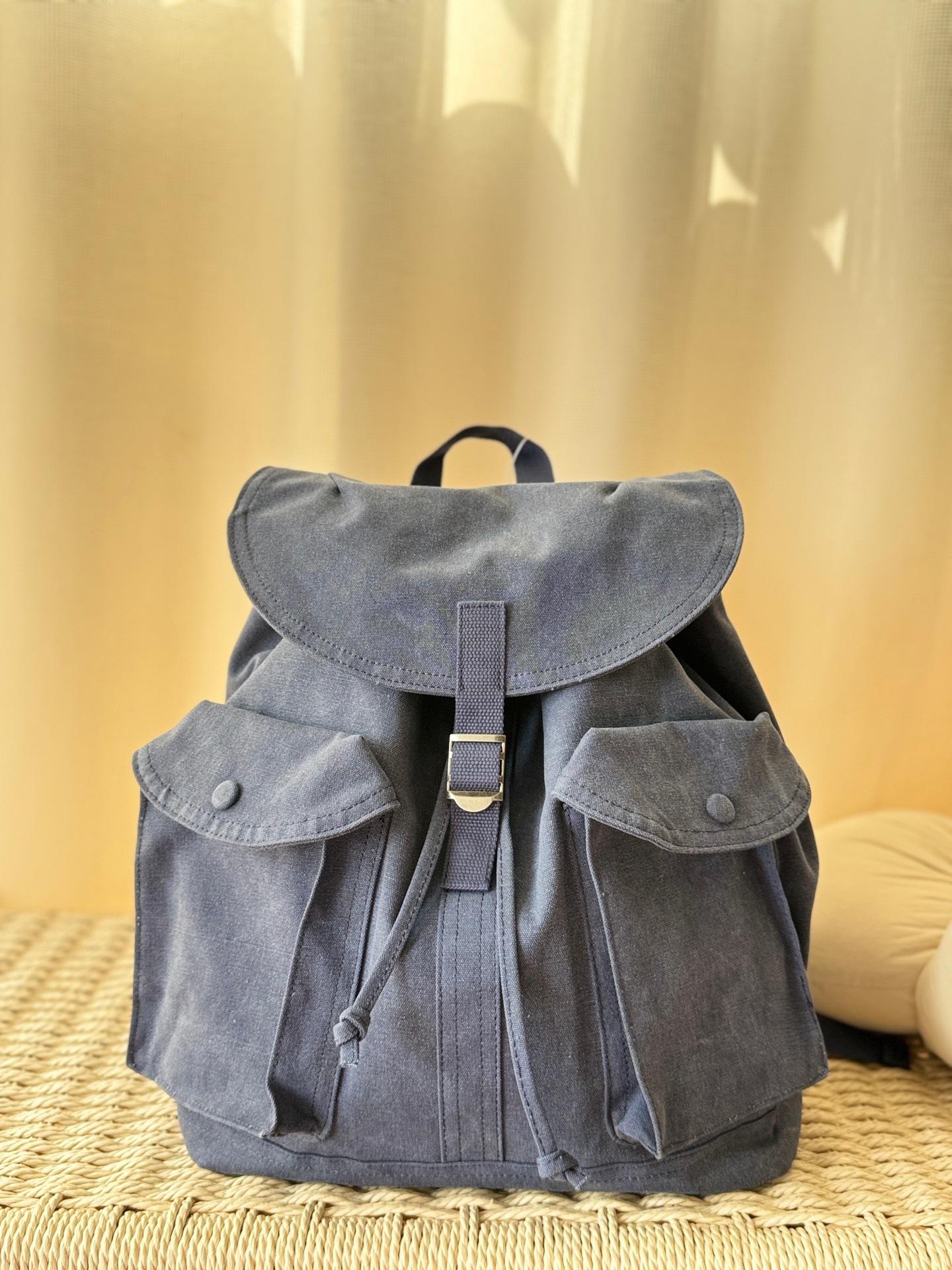 Leisure Travel Canvas Backpack Stylish Simple Large Capacity Vintage Backpack Commuter Multi-Pocket School Bag 30.5*16*38 светло-синий