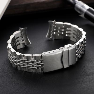 Seiko için 20mm 22mm Lüks Masif Paslanmaz Çelik Kordon Jubilee Kavisli Uç Bilezik Erkekler İçin Ayarlanabilir Katlanır Tokalı Kayışlar