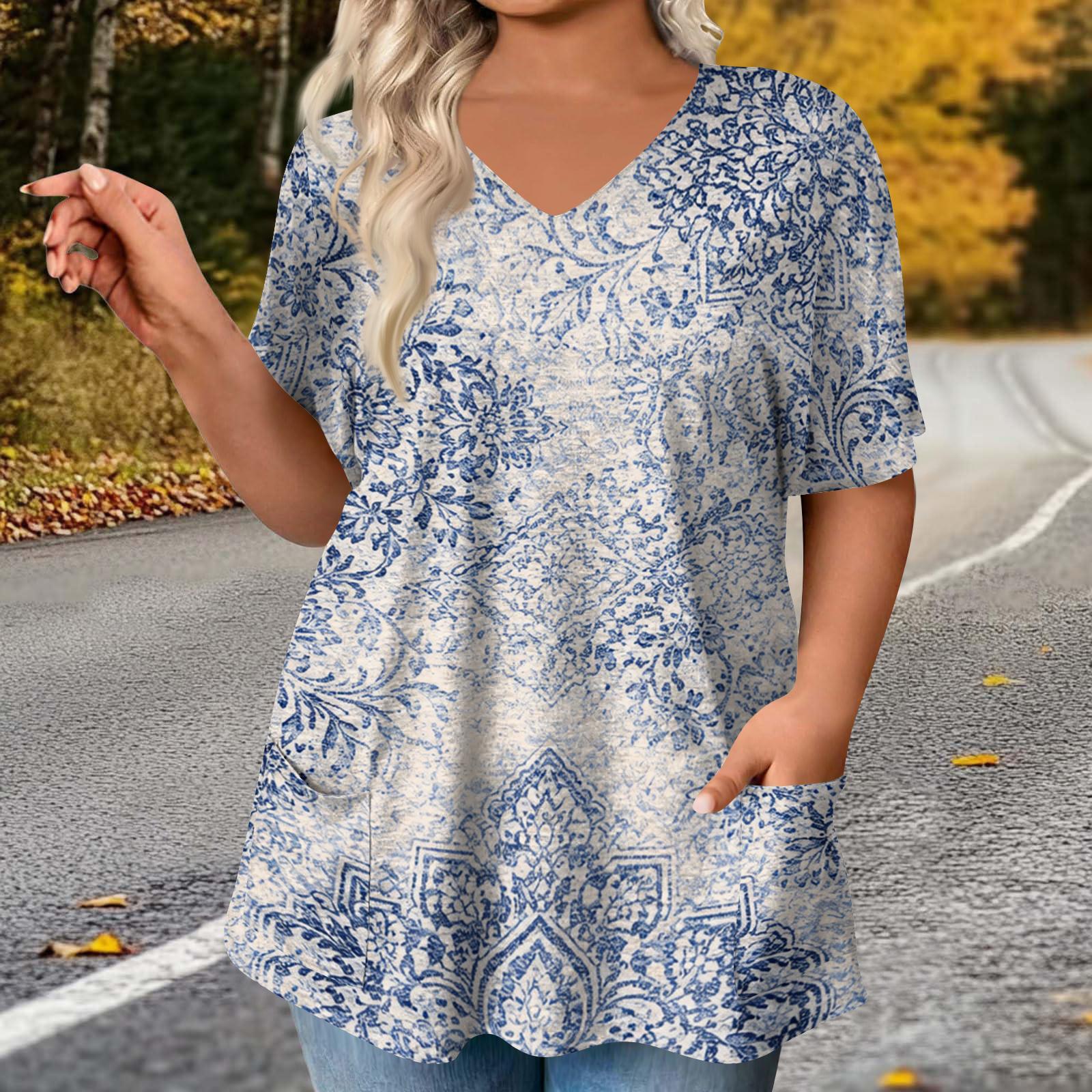 

Women s Fashion Plus Size Printed Short Sleeve Blouse For Elegant Commuting And Casual Wear XL