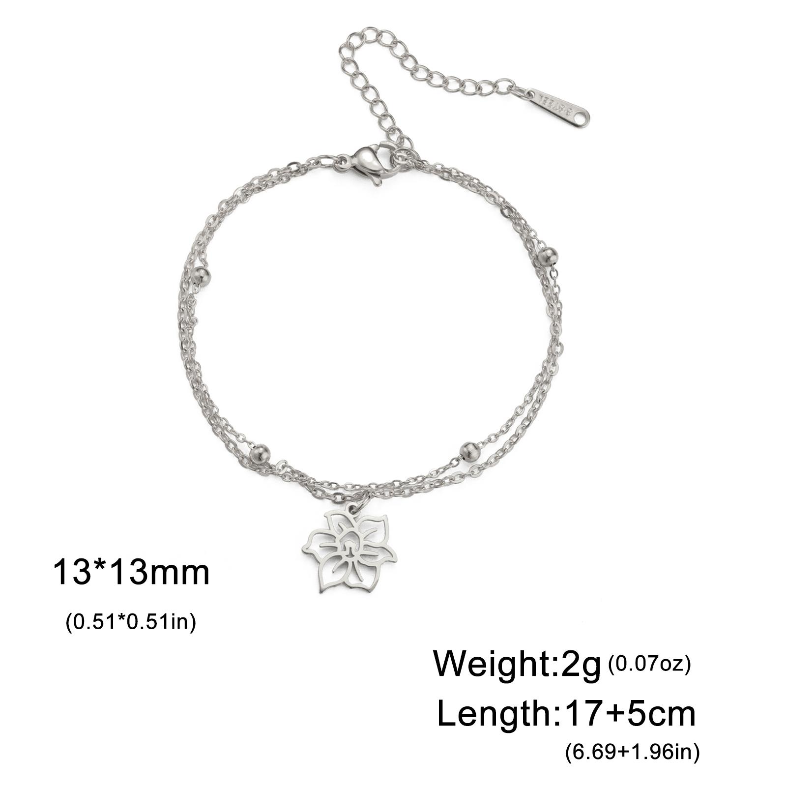 Teamer Birth Month Flowers Charm Bracelet Stainless Steel Double Layer Chain Carnation Violet Narcissus Jewelry Birthday Gift 17-22cm