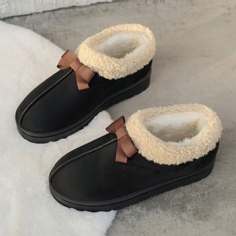 Autumn and Winter New Round Head Bow Cover Foot Wool Cotton Shoes Women's Cross-border Warm and Velvet Short Snow Boots