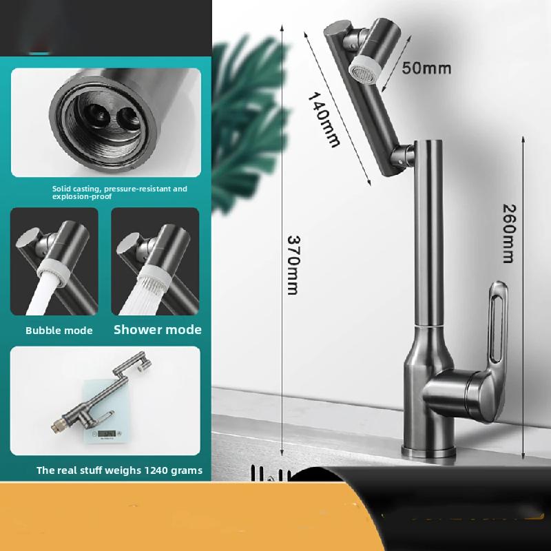 Cold and Hot Water Tap Stainless Steel Mixer Faucet Universal Rotation 2 Modes Spray Washbasin Sink Faucet Deck Mounted