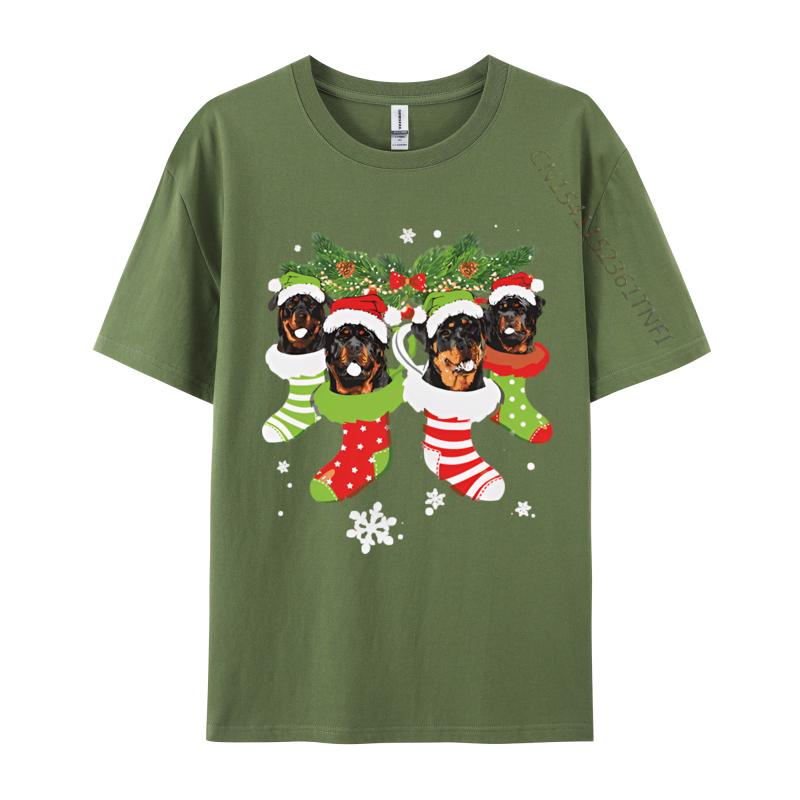 Clothing Rottweiler In Sock Christmas Santa Tshirt Men Funny Tshirt Printed T Shirts Casual Oversized Tees