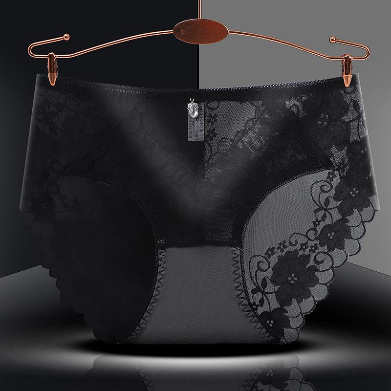 Sexy Spitzenunterwäsche Damen mittlere Taille Dessous Antibakterielle Baumwolle Schritt Dreieck Höschen