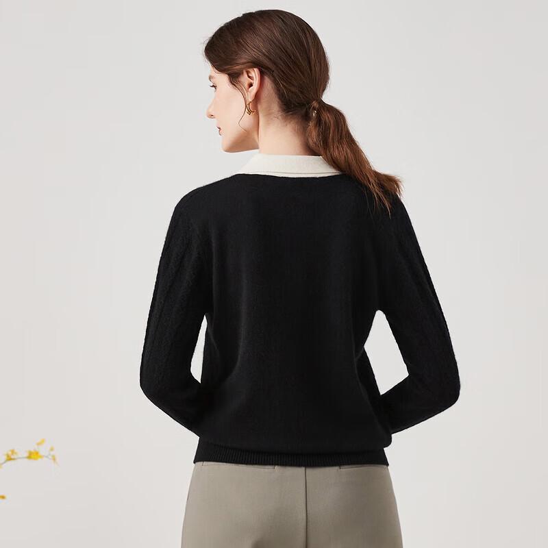 Zhaojun Women's Pure Cashmere Cable Knit Lapel Sweater