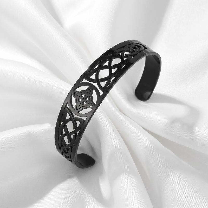 European and American retro Celtic knot hollow bracelet, stainless steel ethnic pattern open bracelet, multi-color adjustable