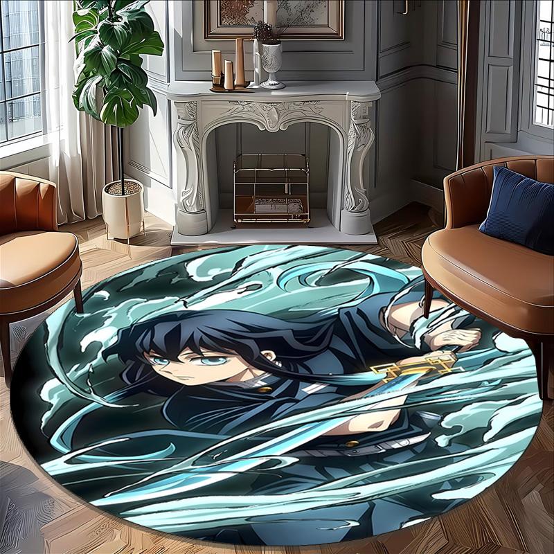 1pc Demon Slayer4 Print Round Carpet Chair Round Carpet Suitable for Bedroom Living Room Home Decorative Carpet