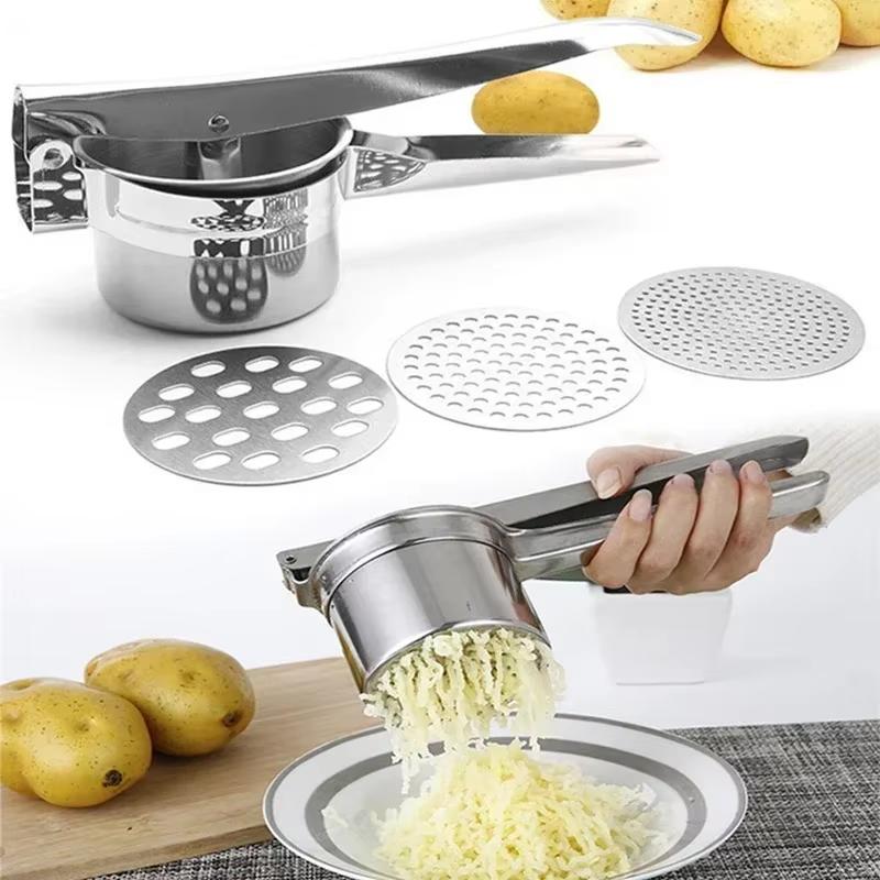 Stainless Steel 3 Interchangeable Fineness Discs Potato Ricer Multifunctional Masher Fruit and Vegetable Tools