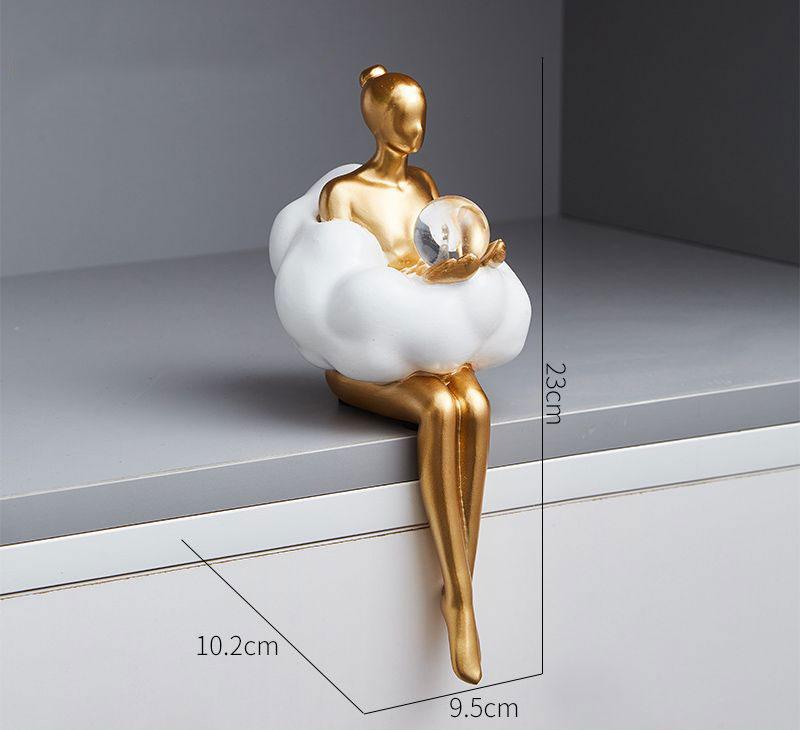 Creative Gold Modern Abstract Art Girl Figurine – Luxury Sitting Sculpture for Home, Living Room, Bookshelf, and Office Decor