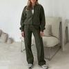 Women's Fashion Two-piece Solid Color Long-sleeved And Zipped Sweatshirt Trousers Casual Set