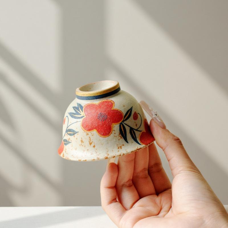 Caramel Glaze Hand-painted Peach Blossom Teacup Handmade Tea Bowl Mug Tea-tasting Personal Cup Chazhan Master Cups Teaware