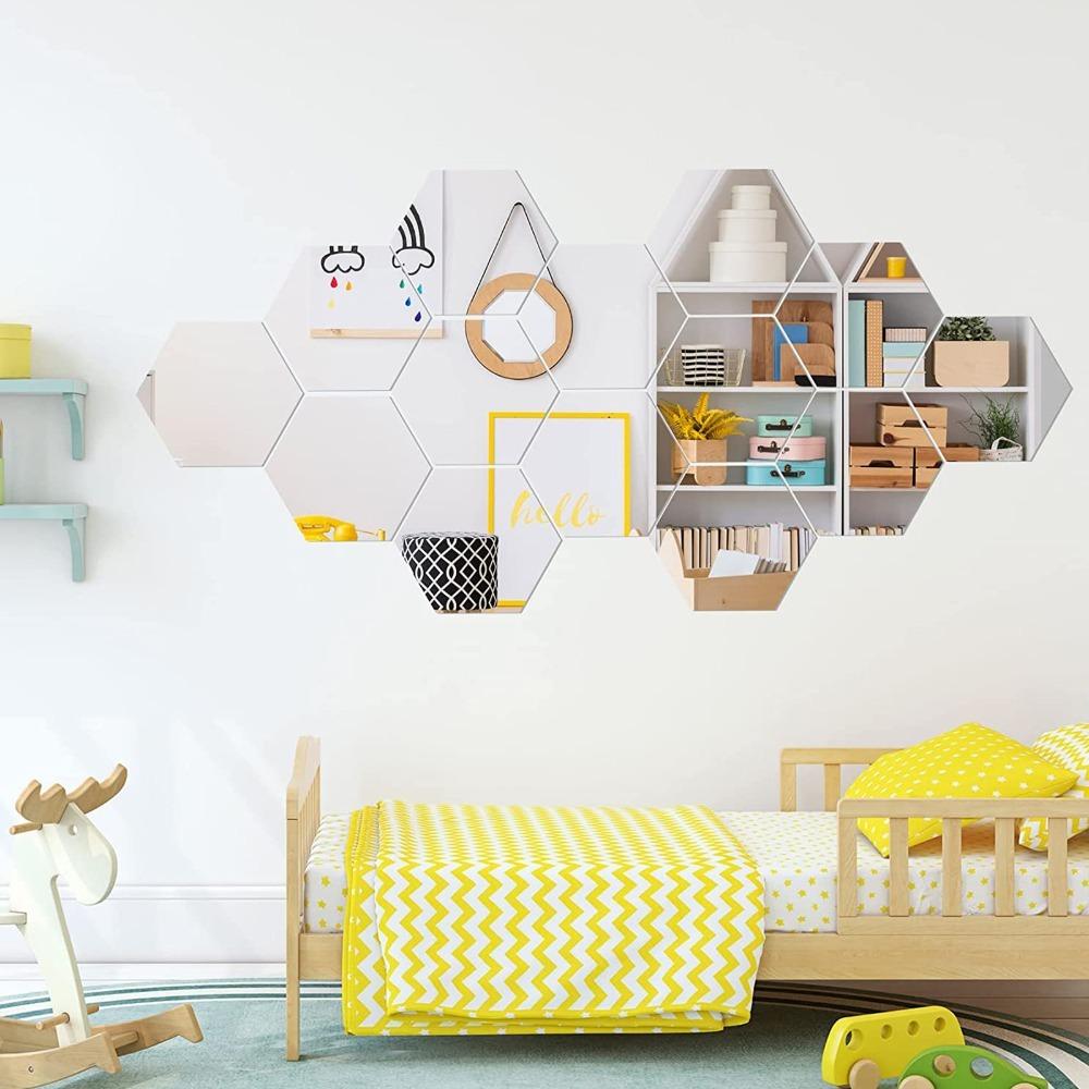12pcs 3.15×2.76×1.57in Hexagon Mirror Wall Sticker Acrylic 3D Wall Mirror Sticker  Living Room
