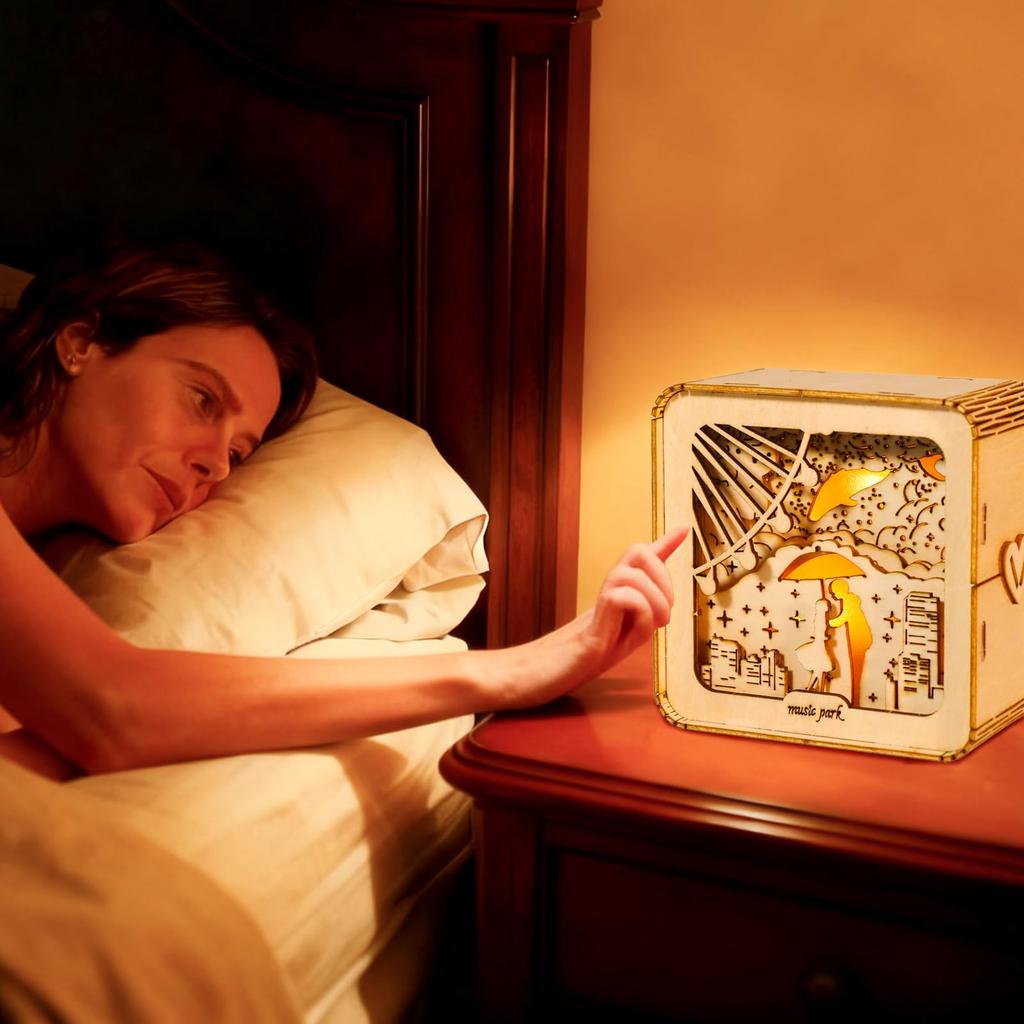 MusicPark 3D Puzzle for Adults, DIY Wooden 3D Puzzle, Lovely Night Light Model, Desk Decoration, Birthday Gift for Women