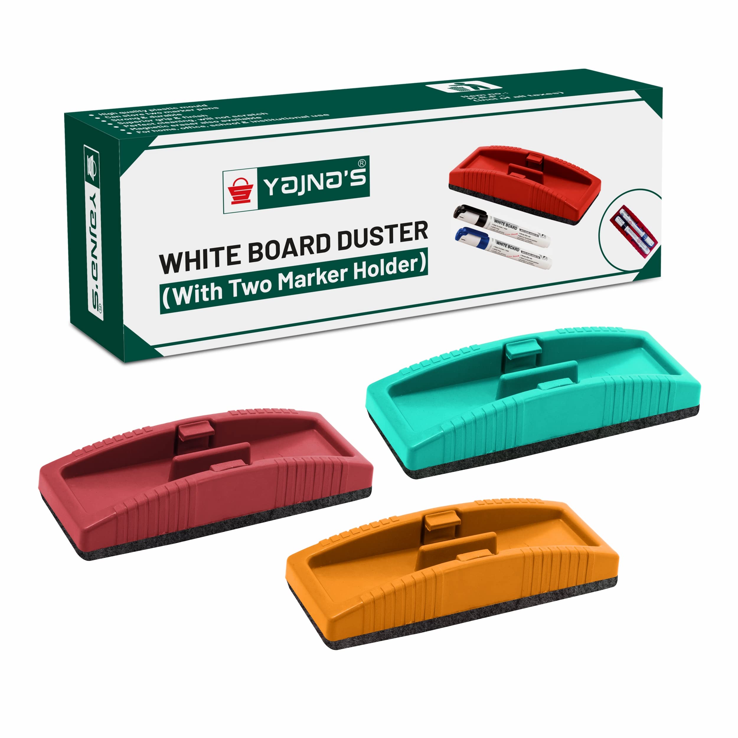 YAJNAS Non Magnetic White Board Duster | Whiteboard Eraser for Erasing White Board Marker or Chalk Board Writing - Assor 3
