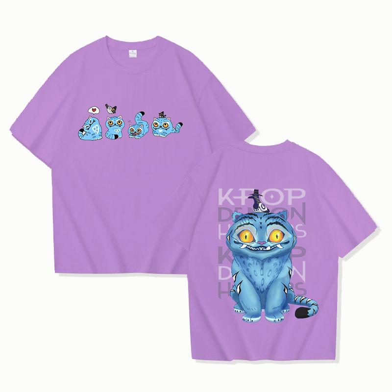 New Kpop Demon Hunters Derpy Tiger Print Short Sleeve T Shirts Men Women Shirts Summer Short Sleeved T-shirts Comfy Soft Shirts