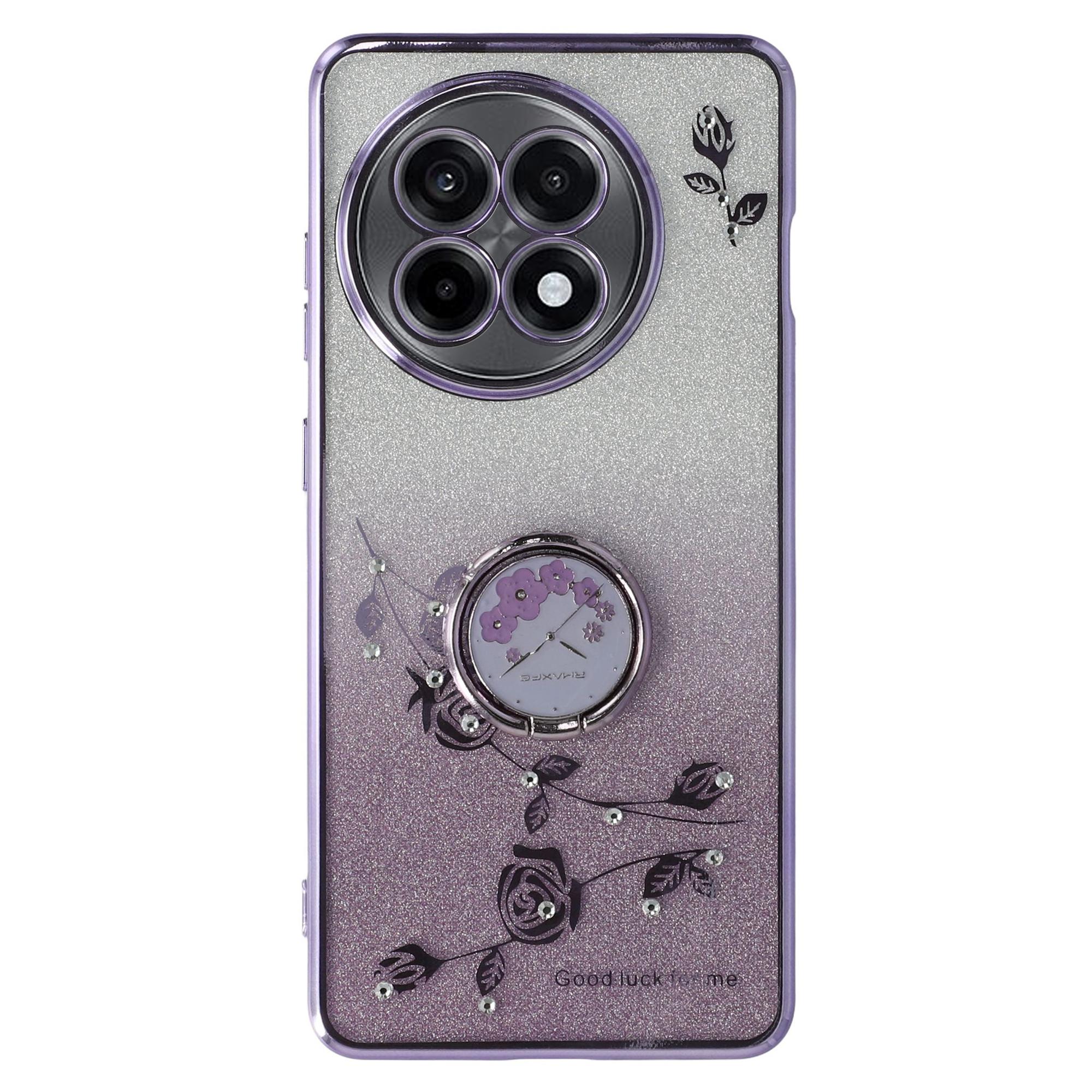 

KADEM For OnePlus Ace 5 5G/13R 5G Case Ring Kickstand TPU Flowers Phone Cover Gradient Glitter Purple