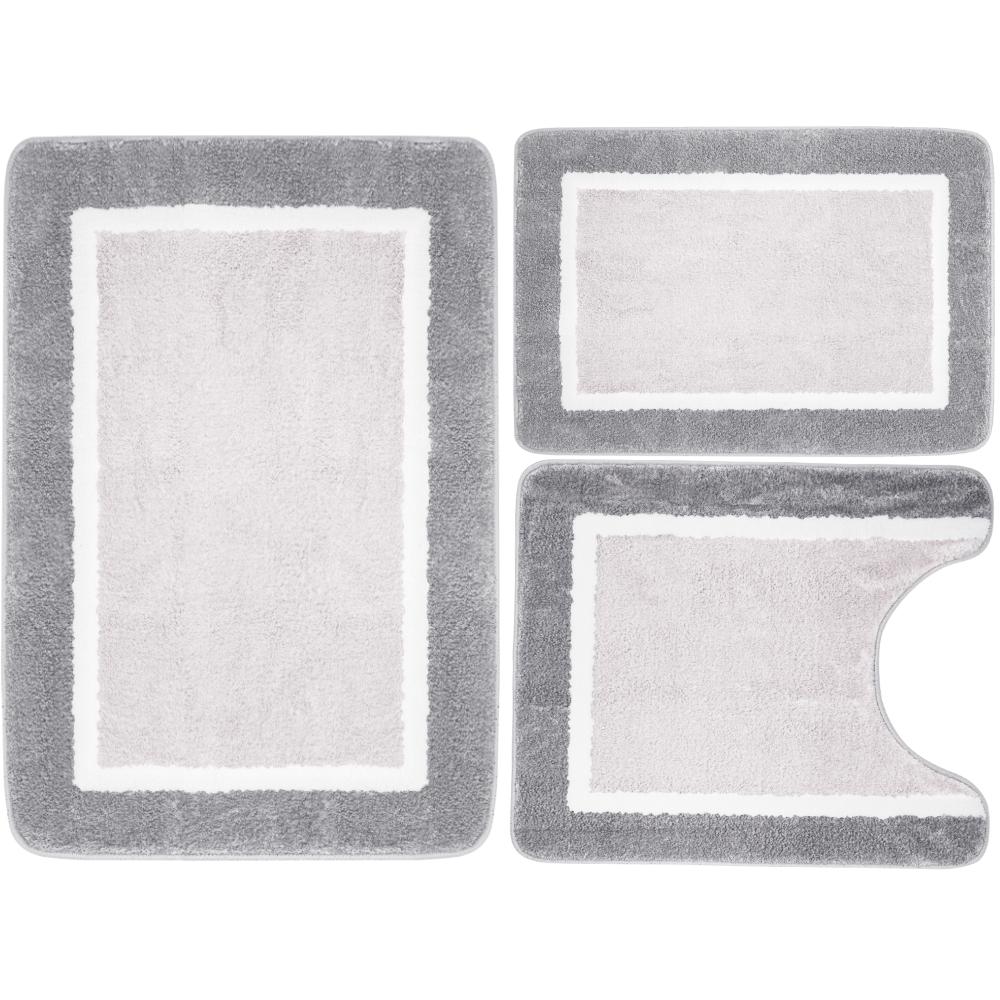 Set di 3 Tappetini da Bagno in Velluto con Memory Foam Assorbenti Antiscivolo Extra Morbidi Lavabili in Lavatrice e Asciugatrice Tappetino per Pavimento del WC