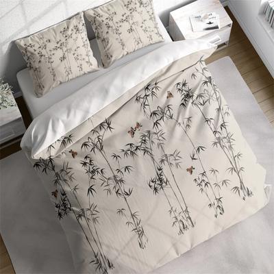 Japanese Bamboo Birds Duvet Cover Set W Pillowcases, Chinese Botanical Floral Nature Quilt Cover, Single Double Full Queen King