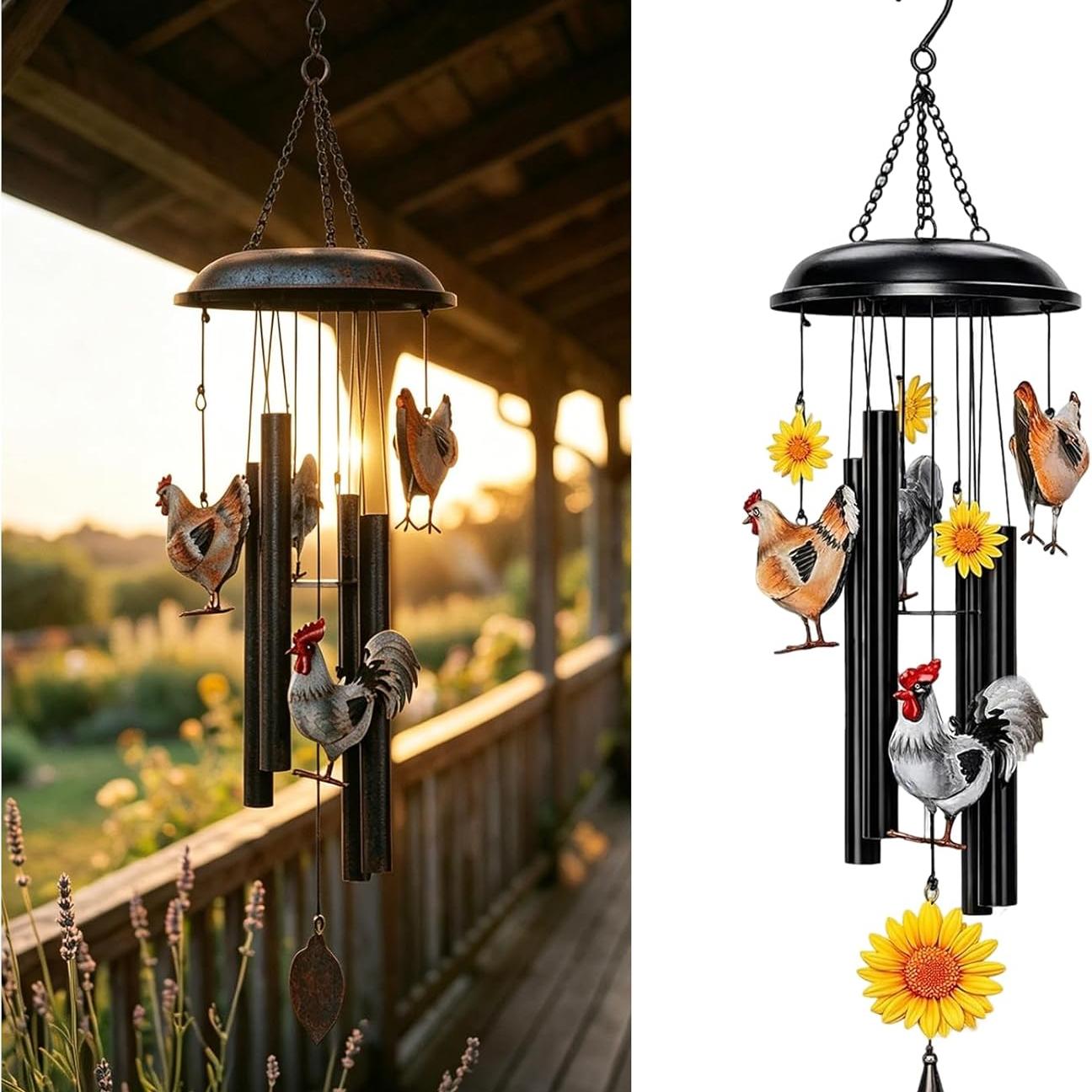 

Vintage Metal Chicken Wind Chime with Sunflower Chicken Hanging Outdoor Decor Windchimes Outdoors for Gardening Porch Terrace Garden Courtyard 1pcs