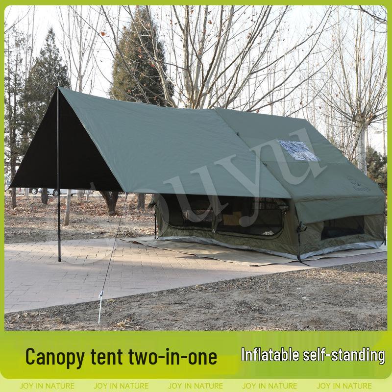 Army Green 6.3m² Inflatable Camping Tent with Canopy - Waterproof, Ideal for Overnight Camping