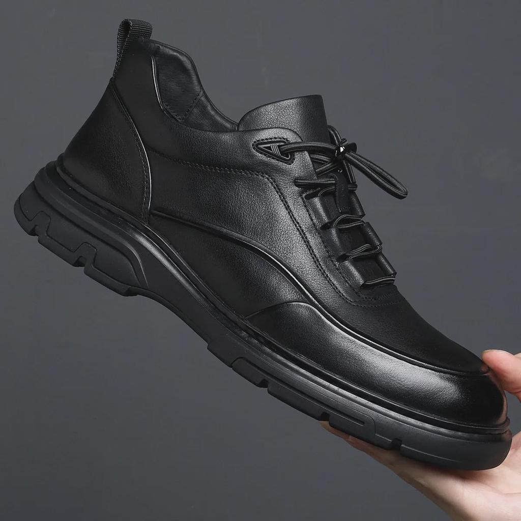 Men's Genuine Leather Sneakers: Trendy British Style Casual & Business Commuter Shoes with Round Toe.