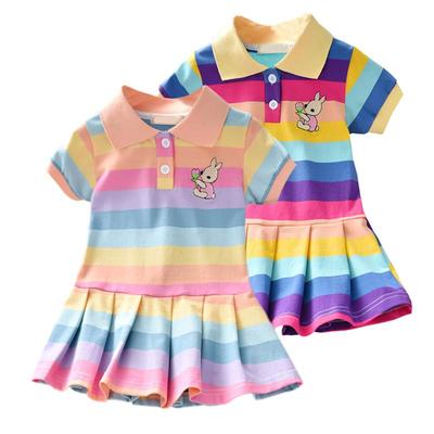 Rochie de decorare cu iepuraș drăguț pentru fetițe de vară, rochie de prințesă cu mânecă scurtă, curcubeu