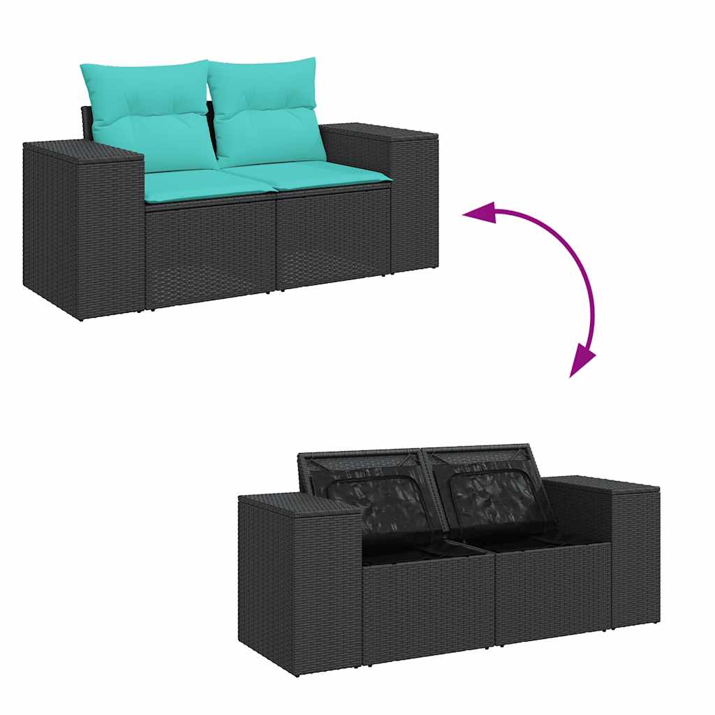 Garden Sofa with Cushions 2 Seater Black Poly Rattan