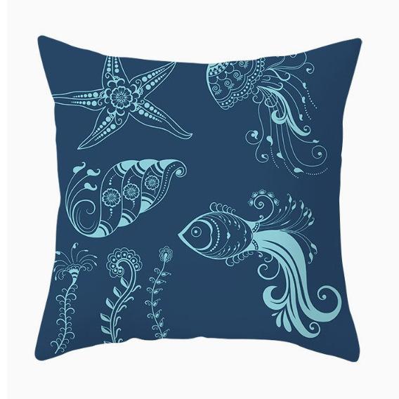 Polyester Pillowcase Peach Leather Velvet Cushion Cover Marine Life Seahorse Octopus Printed Pillowcase Car Cushion