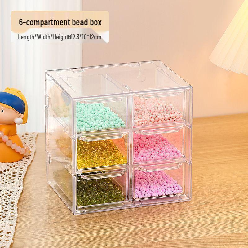 Transparent Multi-Compartment Colored Glaze Beads and Jewelry Organizer Box