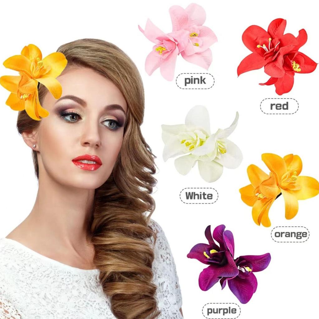 10pcs Silk Hawaiian Double Flower Hair Clip Tropical Floral Barrettes Elegant Hairpin Beach Accessories For Women Girls