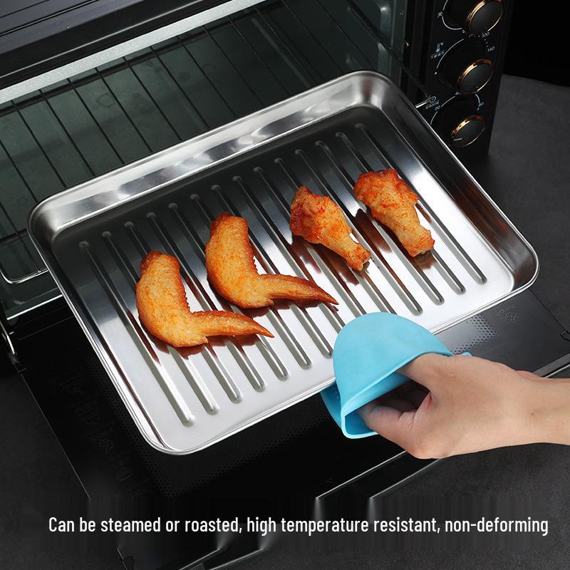 Korean Style Stainless Steel Gold BBQ & Grilling Plate - Versatile Rectangular Tray for Rice, Noodles, Steaming, and Snacks