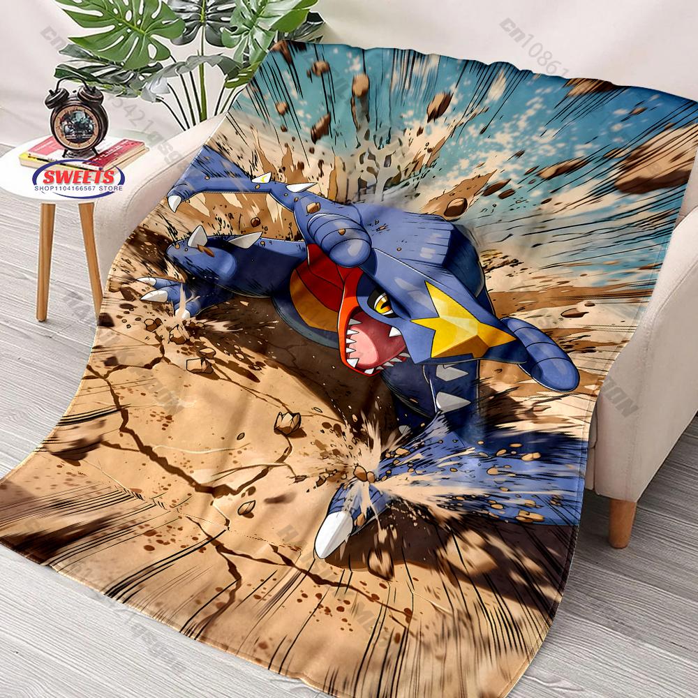 6 Sizes Pokemon Garchomp Print Blanket for Kids and Adults Bedroom Living Room Sofa Study Office Travel Camping Blanket Gifts