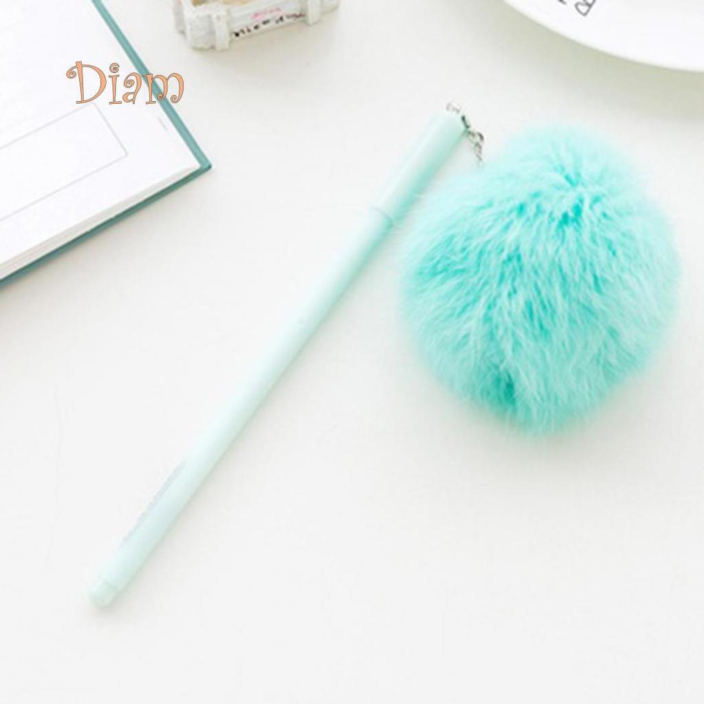 Elens Store 0.5mm Black Ink Cute Girl Women Faux Fur Pom Pom Ball Pendant Gel Ink Pen Gift