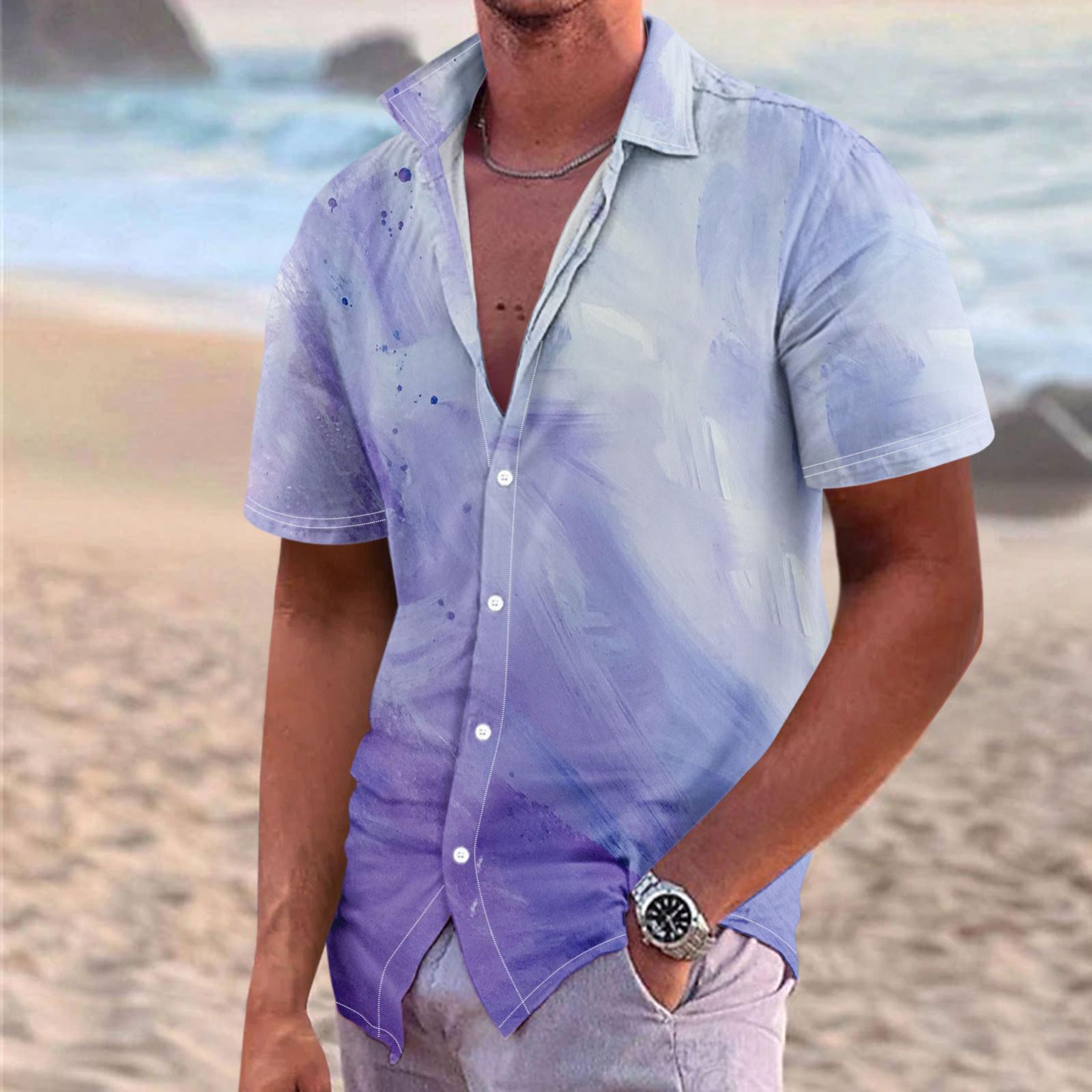 

Мужская повседневная свободная рубашка с короткими рукавами, модная рубашка с лацканами, топ XXXXL фиолетовый