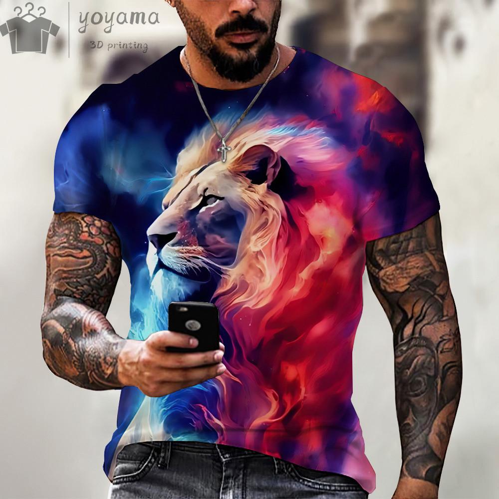 Men's Clothing Lion Print T Shirt Casual Fashion Short Sleeve Tee Harajuku Street O-Neck Oversized T-Shirt For Men's Shirts Tops
