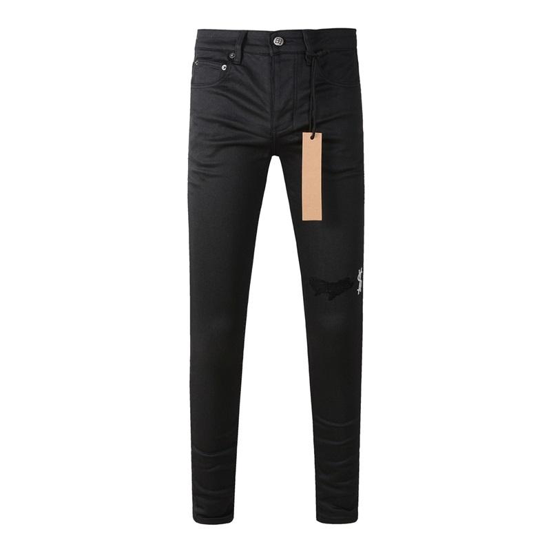 STREETRICH High Street Men's Jeans Low Rise Stretch Skinny Button Fly Ripped Hold Black Pants