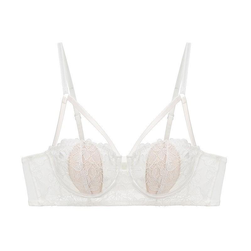 French Embroidered Lace Underwear Thin 1/2 Cup Big Chest Small Bra Sexy Rabbit Ear Cup Soft Steel Ring Bra