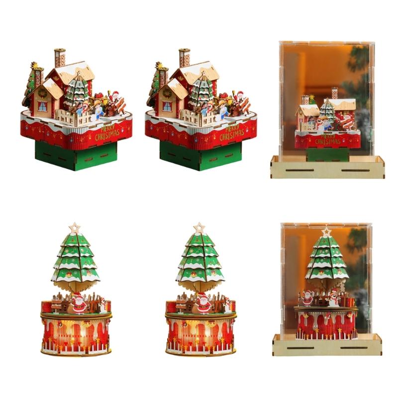 Christmas Wooden Music Box Model Building Block Handmade Holiday Decoration Boys and Girls Birthday Gift