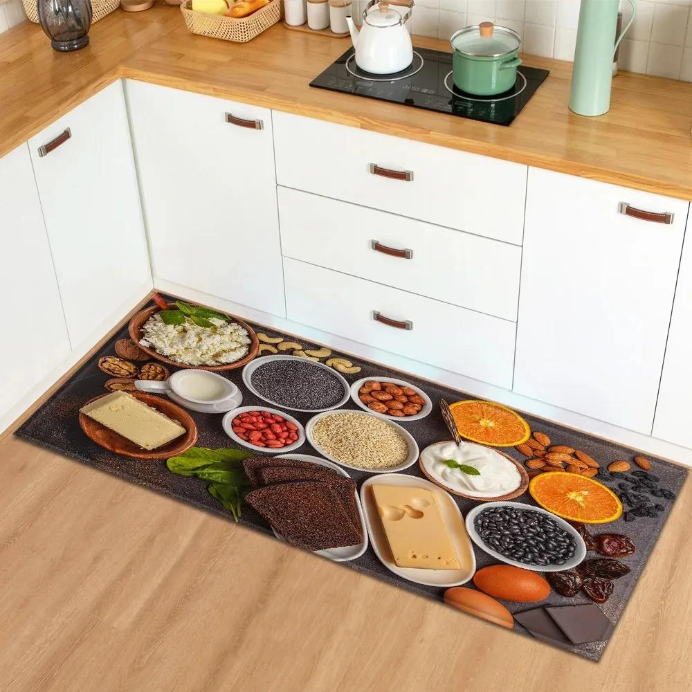 Tappetini per Pavimento Cucina di Casa con Motivo di Ingredienti e Spezie Decorazione Ingresso Tappetini per Pavimento