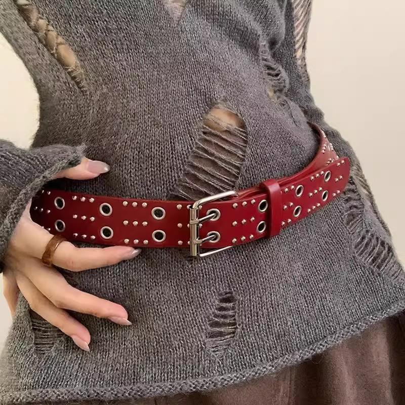 Women's Rivet Belt Fashion Casual Punk Style Pu Leather Waistband Personalized Waistband Decoration Accessory